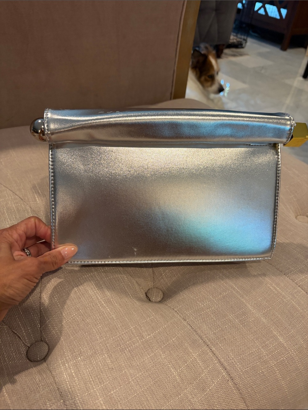 Shimmer Metallic Silver Wristlet Clutch